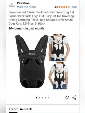New Pawaboo Pet Carrier~Backpack~Dog~Cat~Small~2.5-5 Pounds